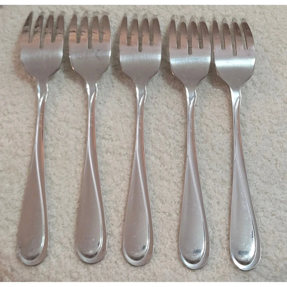 Set of 5 Flight Reliance Oneida Stainless Glossy 7 Inch Salad Forks Silverware